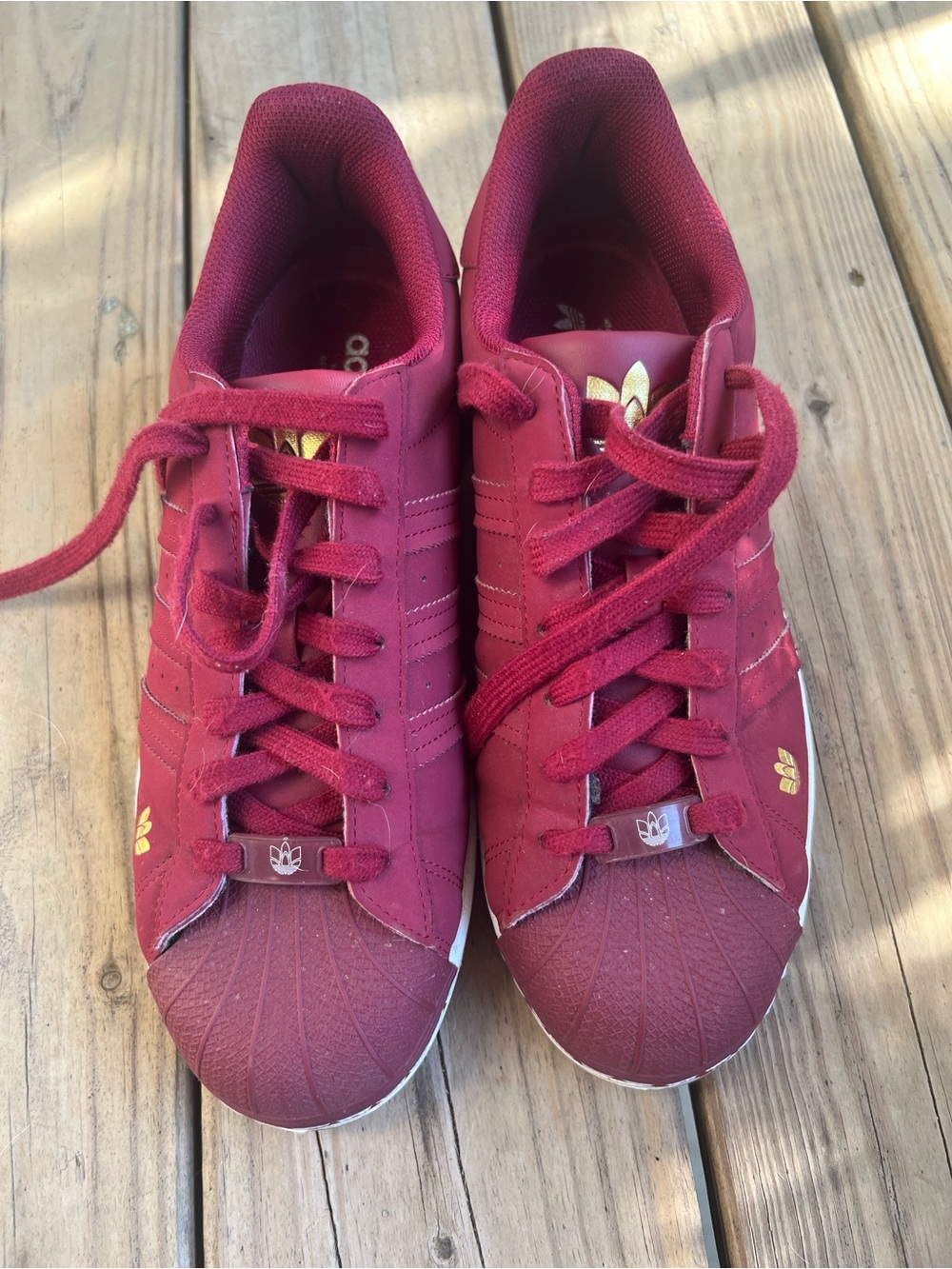 adidas Burgandy Low-Top Sneakers with Gold Accents